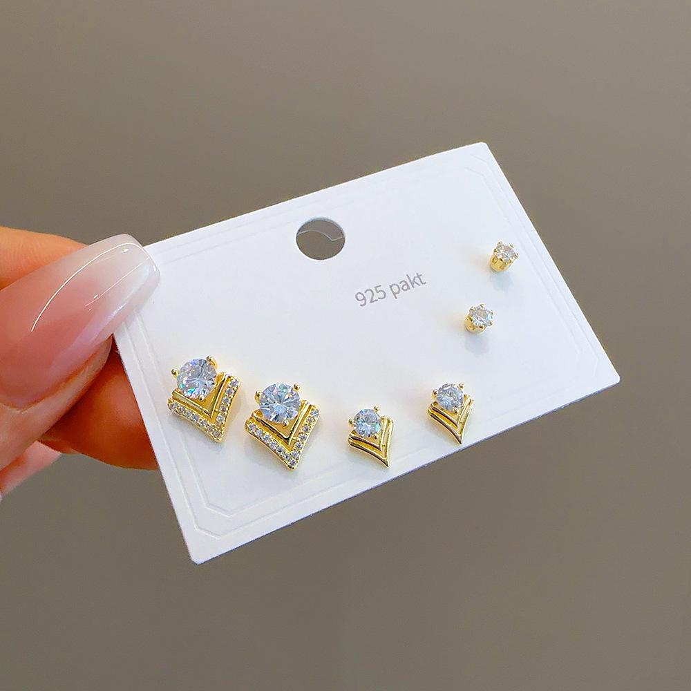 Cross-Border Fashion: Geometric Heart & Butterfly Earrings Set with S925 Silver Needle