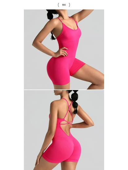 Seamless One-Piece Yoga Suit with Elegant Back and Peach Hip Design