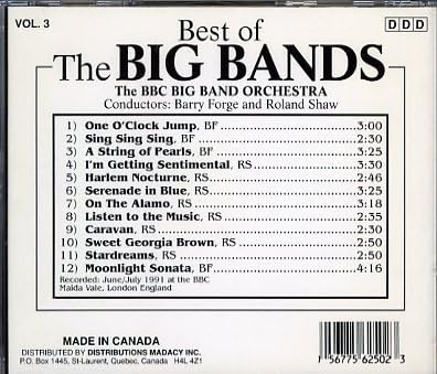CD BBC BIG BAND ORCHESTRA  Best Of The Big Bands Vol.3 CLJ25633 Madacy 1991 Canada Jazz Used