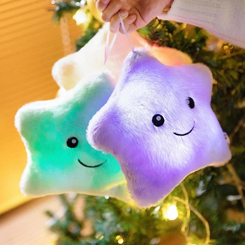 Luminous Star Plush Throw Pillow Bright Led Light Star Stuffed Cushion Sofa Decorative Pillow Office Sleeping Back Cushion Decor