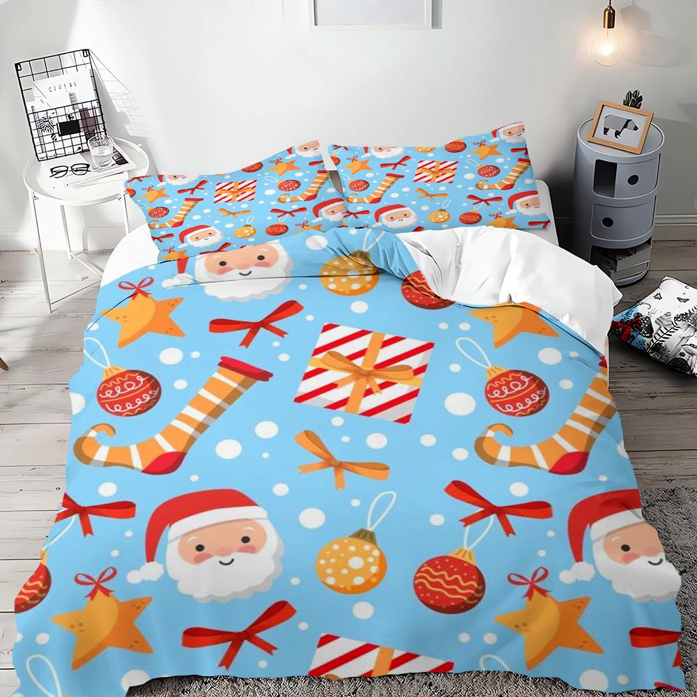 Christmas Duvet Cover Cartoon Santa Claus Christmas Tree Bedding Set for Children Teens Bedroom Decoration Queen King Full Size