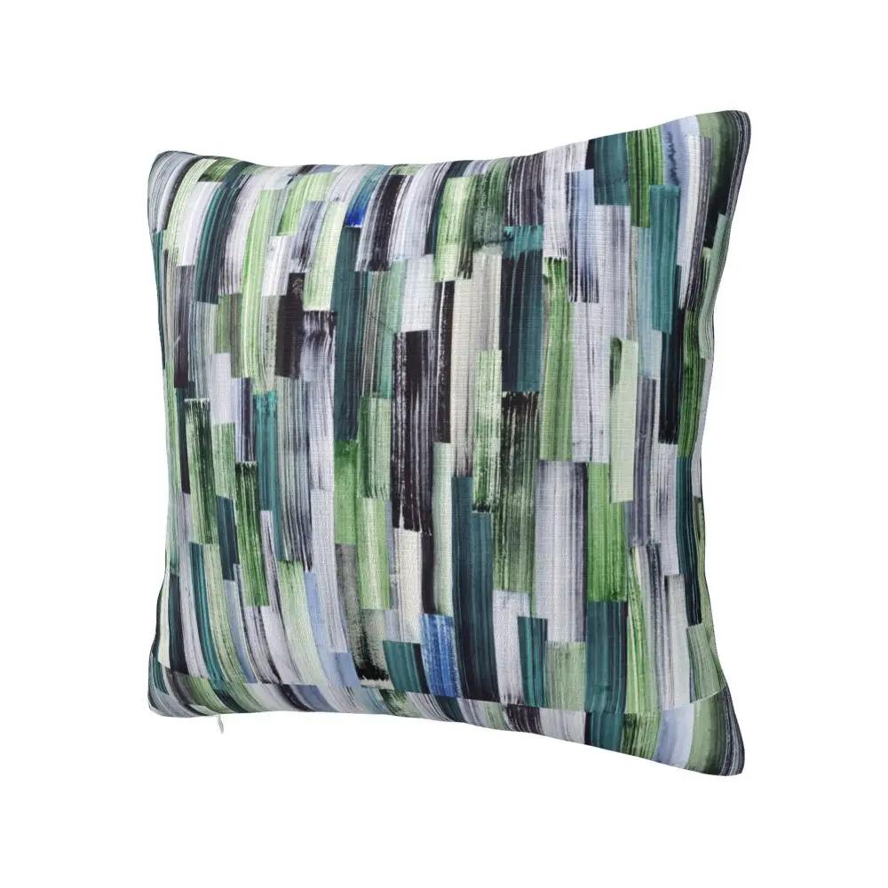 Abstract Artwork Teal Stripes Pillowcase Printing Fabric Cushion Cover Decoration Throw Pillow Case Cover Bedroom Square X