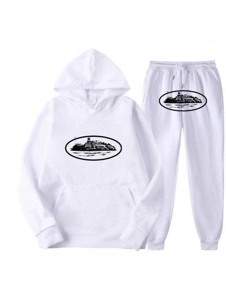 Kotez Unisex Hip-Hop Streetwear: Trendy Loose-Fit White Hoodie Set