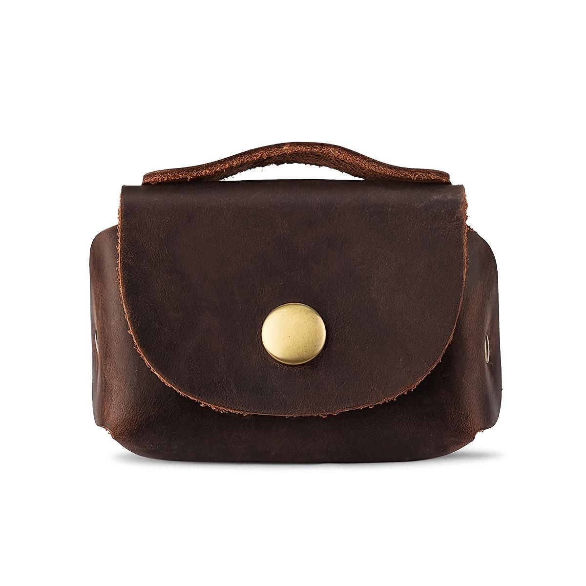 

Портативный небольшой кошелек для монет, сумка для хранения из натуральной кожи, винтажный и изысканный кошелек для ключей для женщин и мужчин кофейный