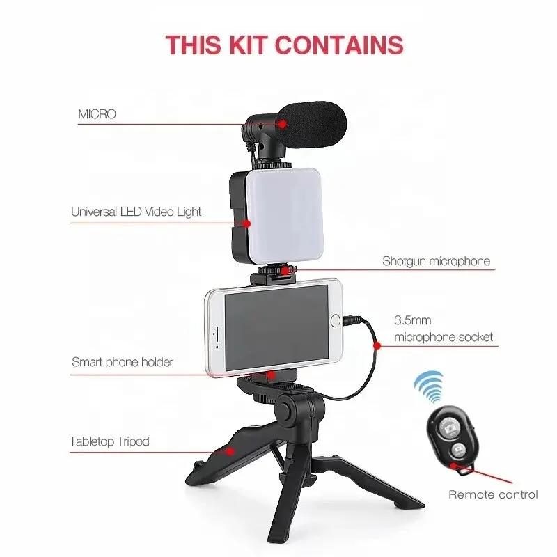 Smartphone Tripod with Mini Mic, LED Fill Light for TikTok YouTube