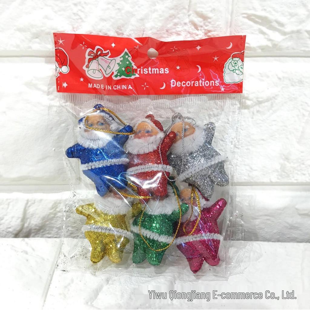 Santa Claus Red Flocked Glitter Christmas Tree Ornaments - 6 Colors