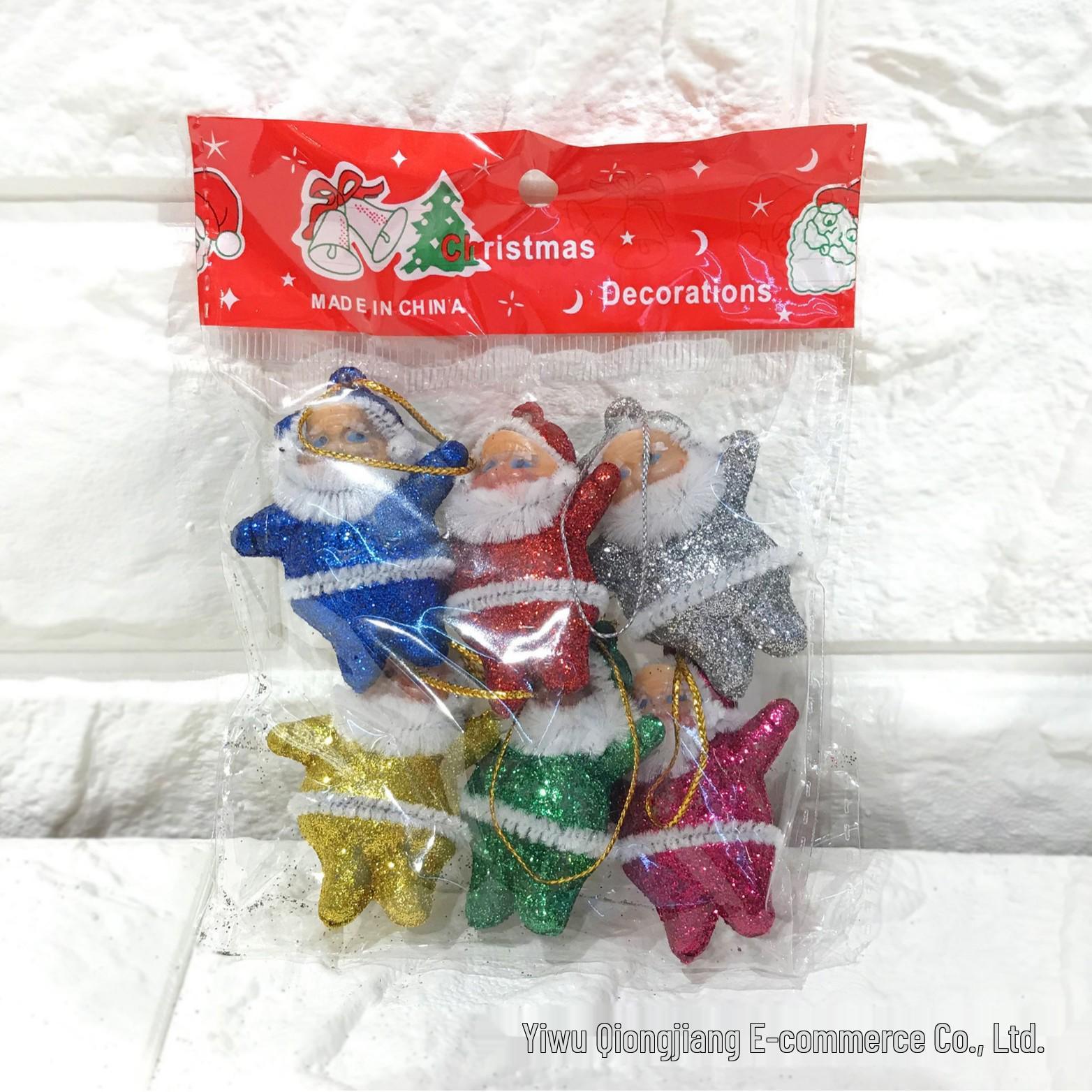 Красные флокированные блестящие елочные украшения Санта Клауса - 6 цветов