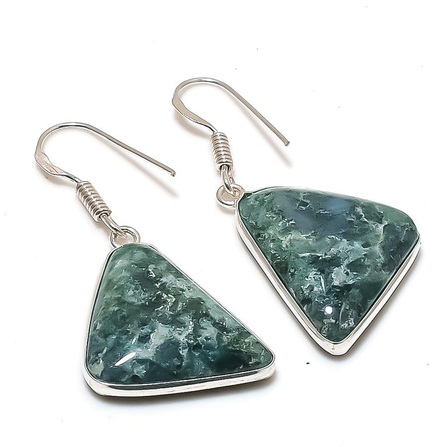 Natural Moss Agate Gemstone 925 Sterling Silver Jewelry Earring 1.62" AE-12423