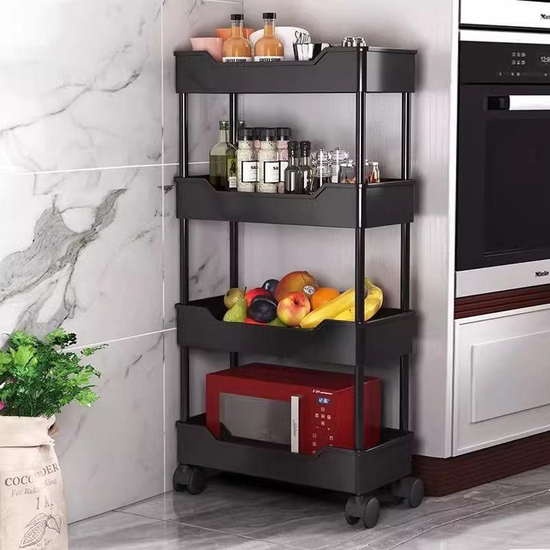 Minimalistyczny Plastikowy 4-poziomowy Wąski Wózek do Przechowywania do Organizacji Łazienki, Kuchni i Szafy