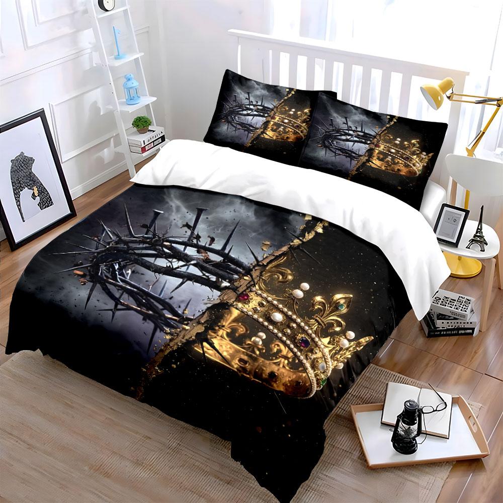 Thorns and Crown Contrast Design Bedding Duvet Cover Set Duvet Cover Pillowcases (1*Duvet Cover 2*Pillowcases, Without Duvet Insert)