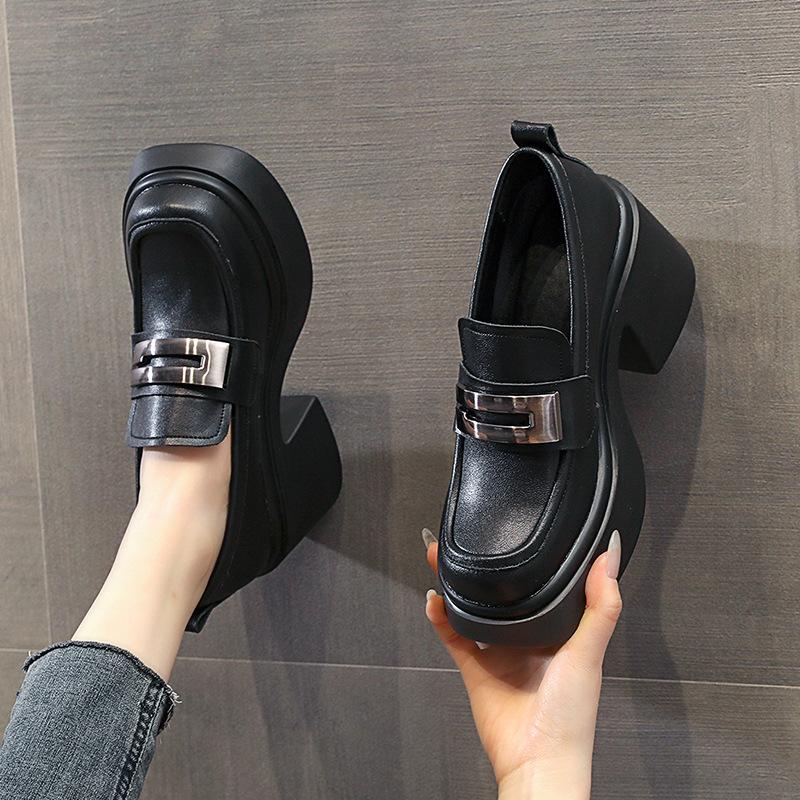 Thick-soled Loafers for Women Spring New British Style Muffin Height Increasing Women's Platform Shoes Genuine Leather Shoes