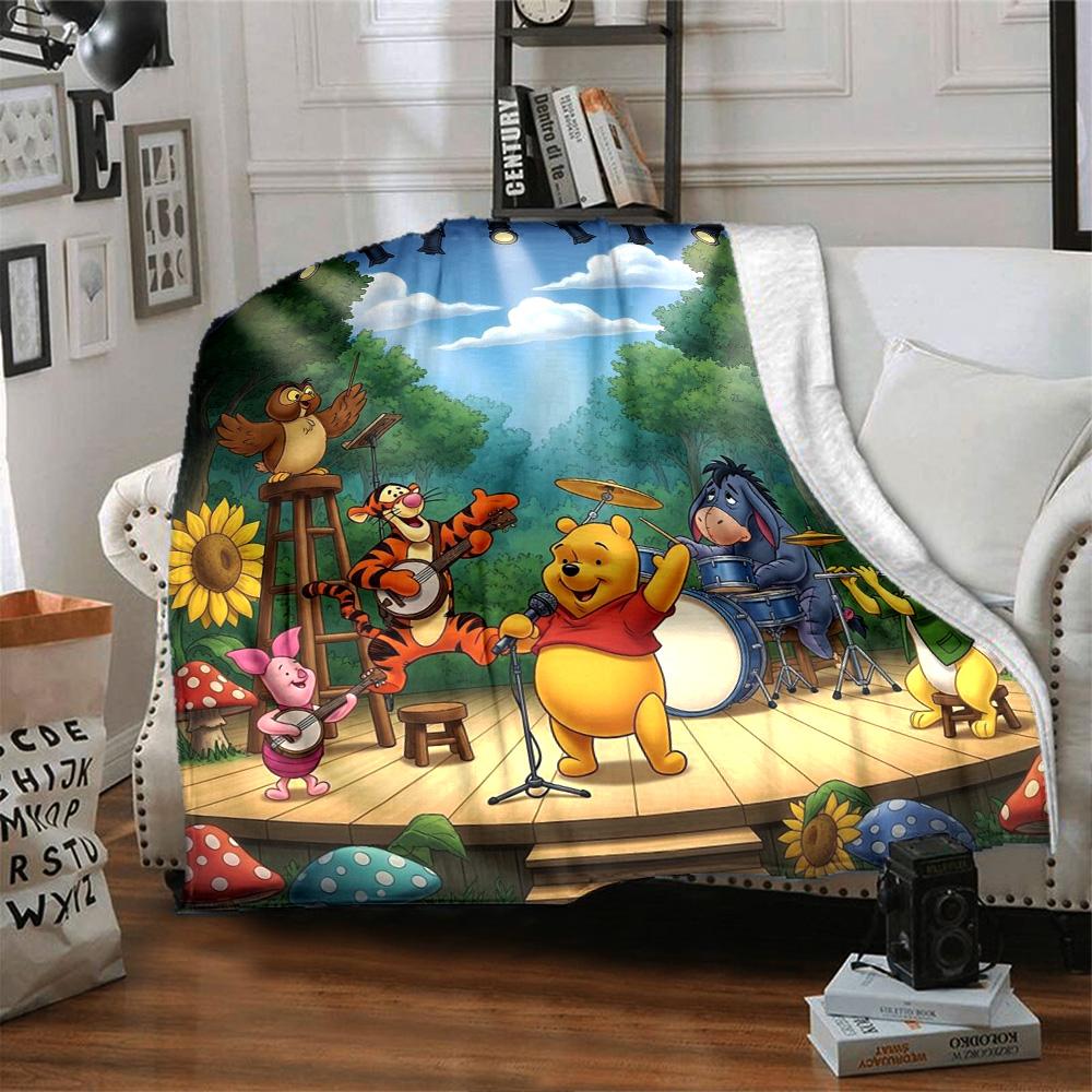 Pooh Friends Concert Flannel Blanket Super Soft Warm Cozy Blanket For Sofa Bed Office Travel Allseason Home Decor Gift