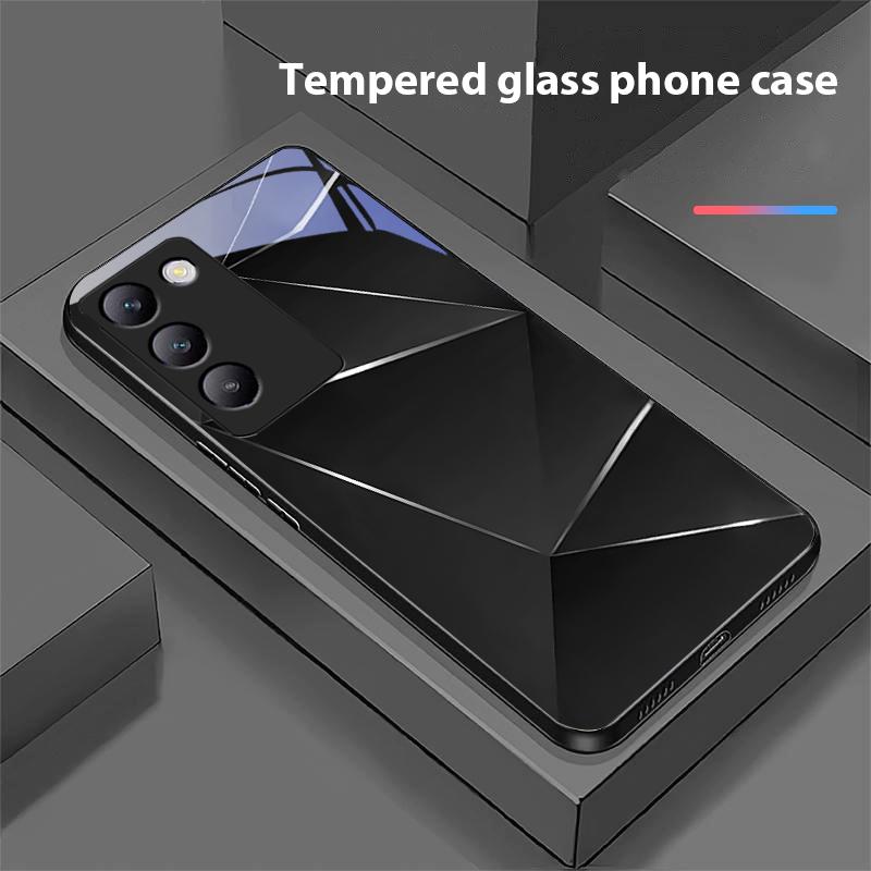 Geometrisches Prisma für Y72 33S 11 03 36 96 Lite 35 16 Iqoo 12 V40 SE 5G 29 40 21 30 X80 Pro Vivo Handyhülle aus gehärtetem Glas Schwarz