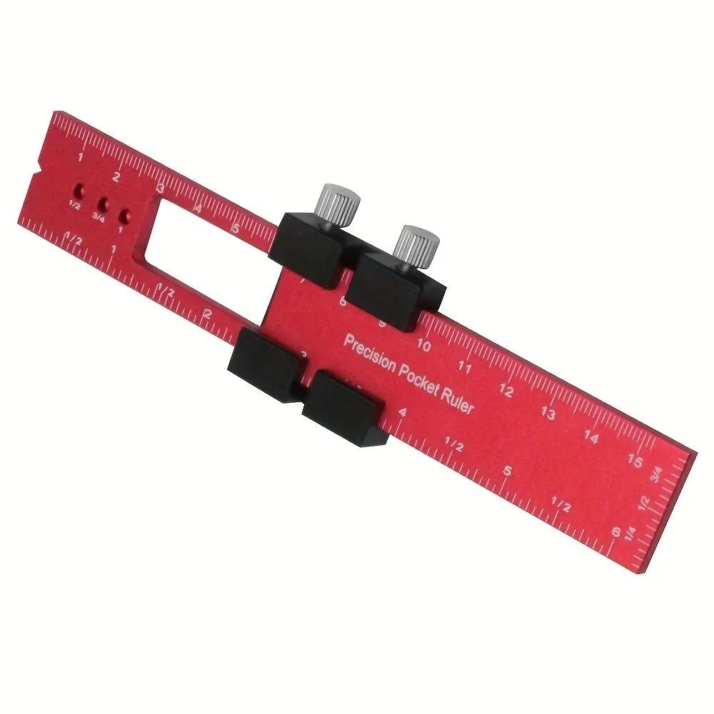 

Precision Pocket Ruler - Woodworking T-Type Ruler Scribing Square Measuring Tools with Slide Stops ,Inch and Metric Indicators
