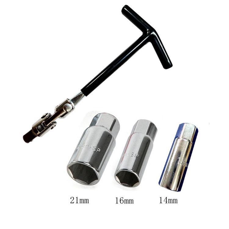 4-Piece T-Handle Spark Plug Socket Wrench Set: 16, 18, and 21mm for Auto Repair
