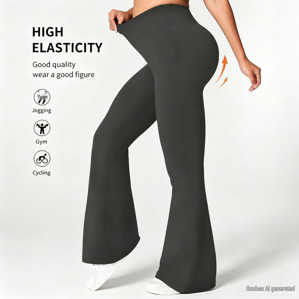 Women's High Waist Micro Flare Yoga Pants for Spring & Autumn - Elastic, Straight Leg for Outdoor Running & Fitness