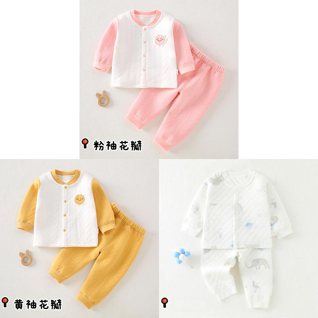 Baby Threelayer Warm Cotton Pajama Set With Cartoon Patterns For Newborns
