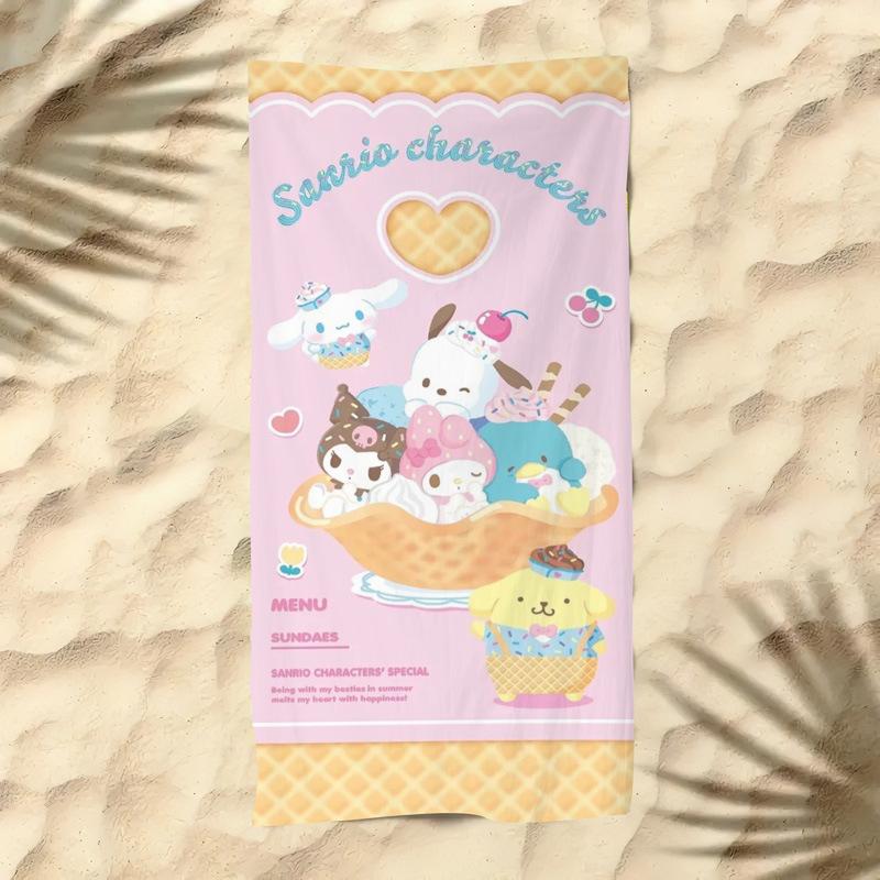 

Cinnamoroll Flower Wreath Print Polyester Beach Towel Quick Dry Absorbent Kids Oversized Bath Towel for Swimming Pool Vacation W40*H60(CM)
