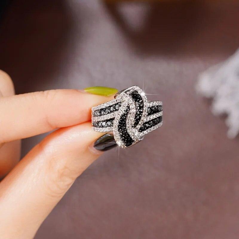 Huian Black Enamel Rings 2023 New Shiny White Cubic Zirconia Luxury Women Finger Accessories for Party Vintage Female Jewelry
