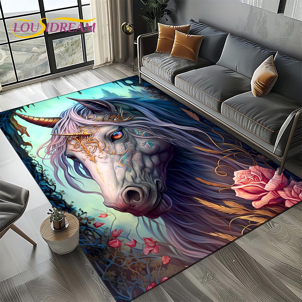 Unicorn Cartoon Cute 3D Dream Girl Carpet Rug for Living Room Bedroom Home Sofa Decoration,Kid Area Rug Non-slip Floor Mat Gift