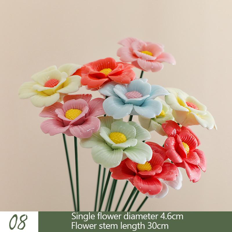 5X Artificial Flower Ceramic Handmade Fake Flower Creative Art Floral Home Decor Party Wedding Garden Decor Valentine's Day Prop