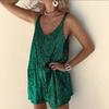 Summer new women's clothing sequined vest V-neck solid color loose fashion sexy suspender holiday style dress