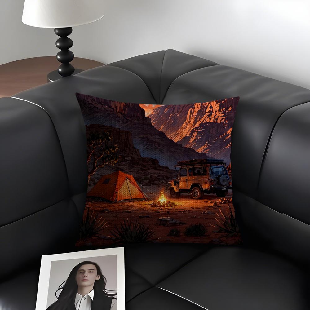 Camping Fashion Cushion Cover Natural Linen Organic Fabric DoubleSided Printing Sofa Home Decor Gift Pillow Case
