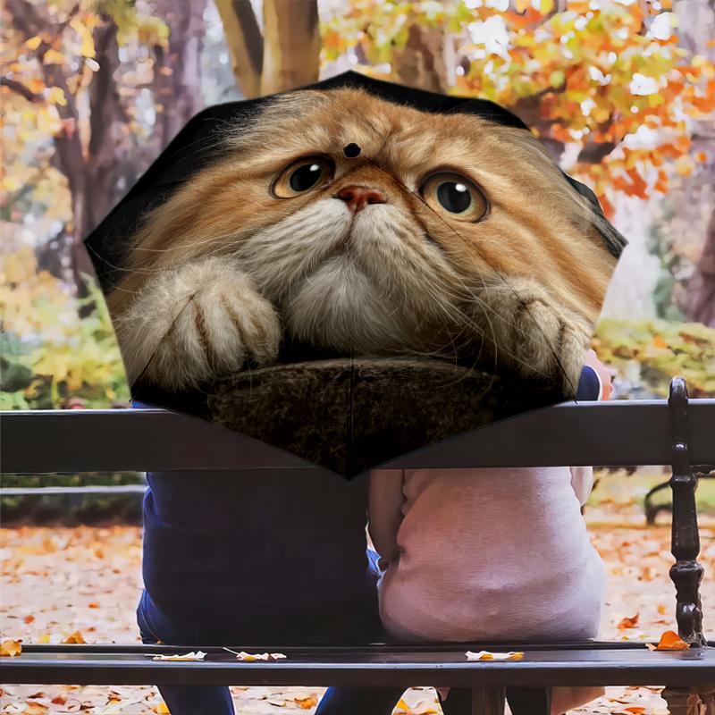 Persian Cat pattern, automatic folding umbrella, portable and foldable design, 8 ribs, a Christmas or birthday gift.