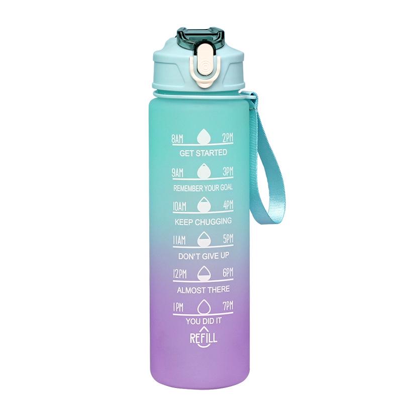 Gradient Frosted 900ML Outdoor Sports Water Bottle with Handle and Straw