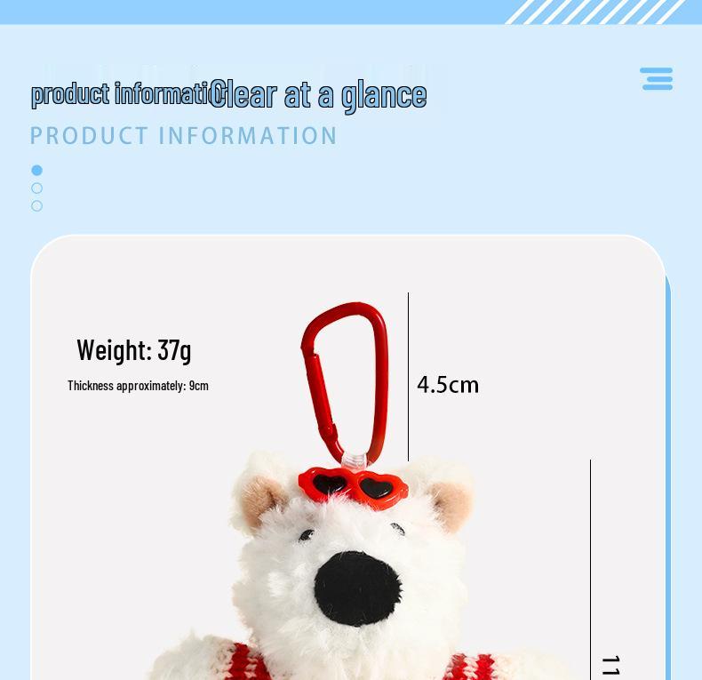 Cartoon West Highland Plush Keychain - Cute Girl Doll Backpack Pendant