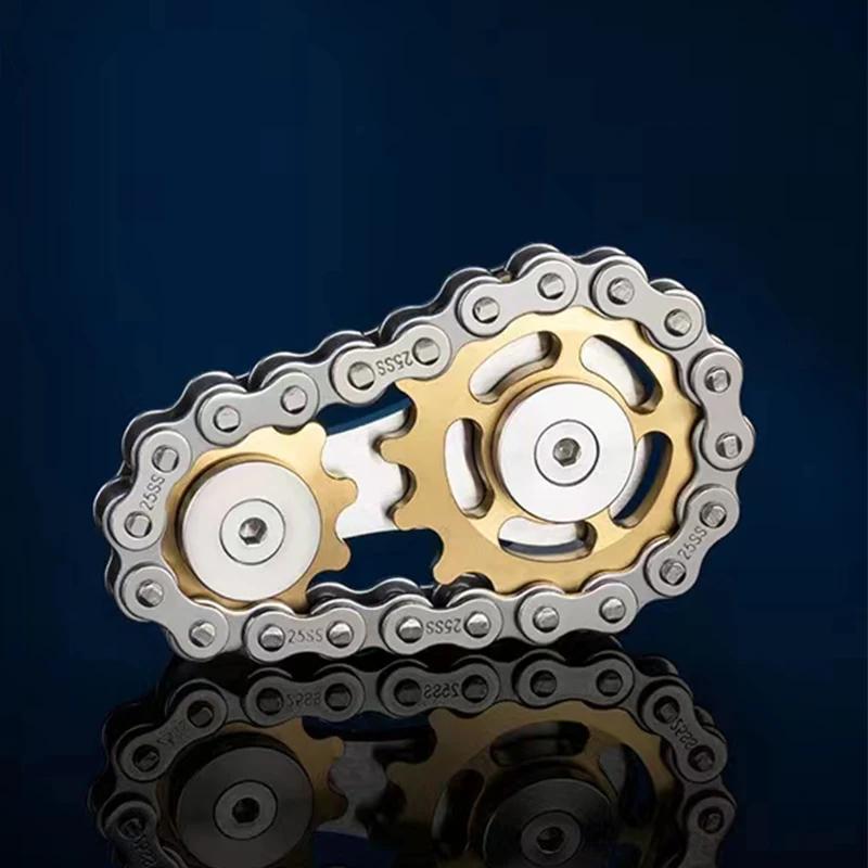 Chains Gear Fidget Spinner Gyroscope Fingertip Sprocket Hand Spinner Chain Gear Metal Spinning Top Wheel Gear Chain Gyroscope