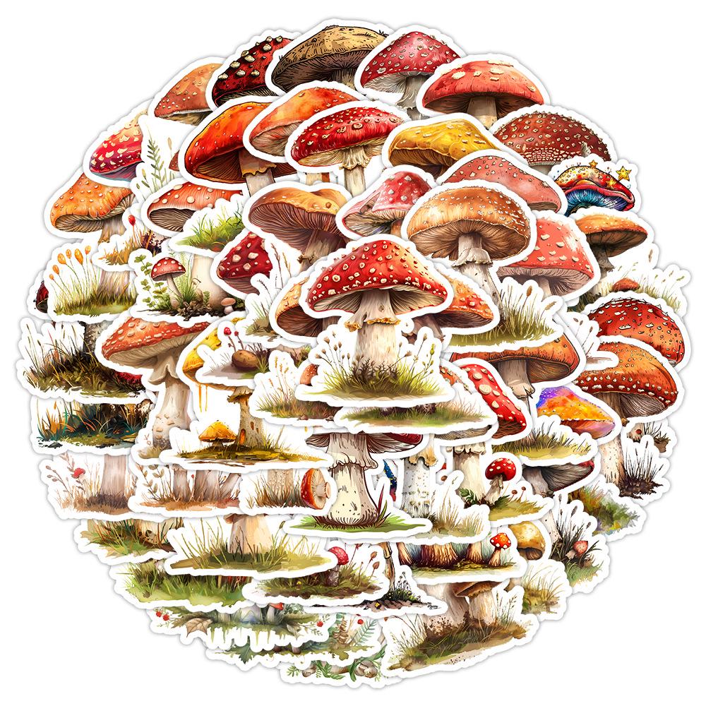 50 Cute Waterproof Watercolor Mushroom Stickers - Creative Decorative Stickers for Suitcases & Computers