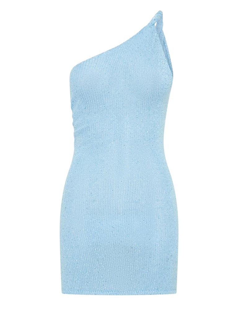 Holiday Party Beachwear Swimsuit Cover-up Sexy Knit One Shoulder Halter Neck Beach Mini Dress Set K265