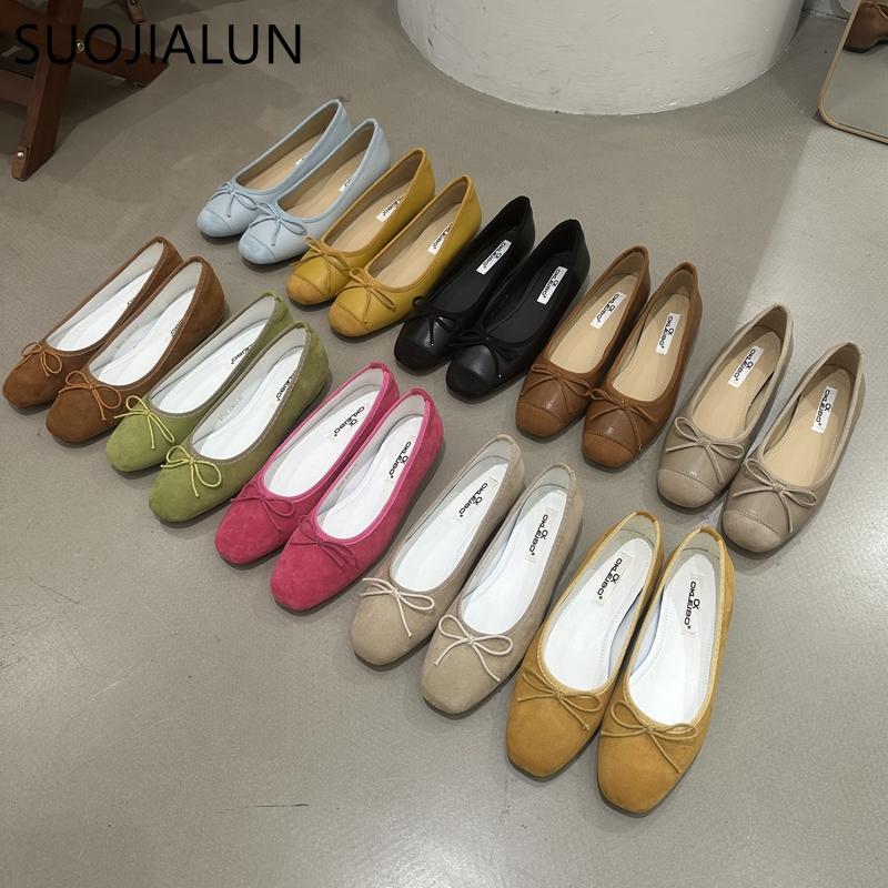 Fashion SUOJIALUN 2025 Spring New Brand Women Flat Shoes Fashion Candy Color Ladies Elegant Boat Shoes Soft Flat Heel Slip On Ballerinas