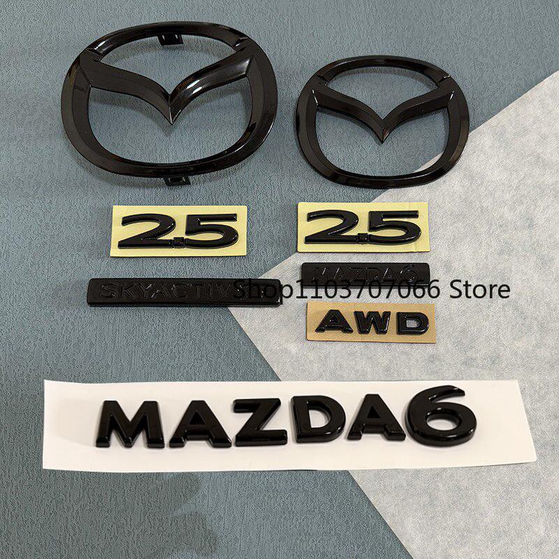 3D ABS Car Front Grille Emblem Tailgate Badge For MAZDA 6 2020 2021 2022 Auto Grille Rear Trunk Black Logo Sticker Accessories
