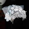 White Bride Headdress Lace Floral Wedding Headwear Romantic Bridal Hat  Banquet