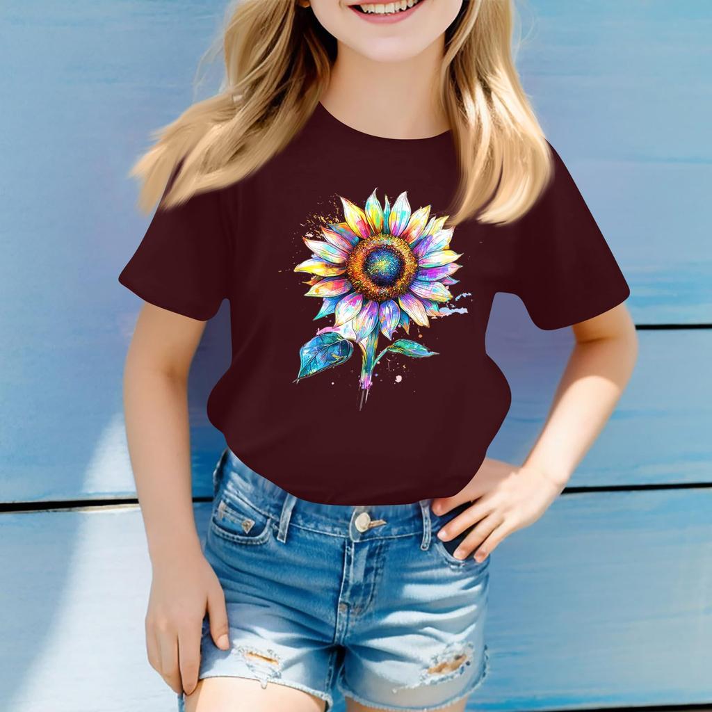 Dětské ležérní tričko s kulatým výstřihem a krátkým rukávem s malým květinovým potiskem