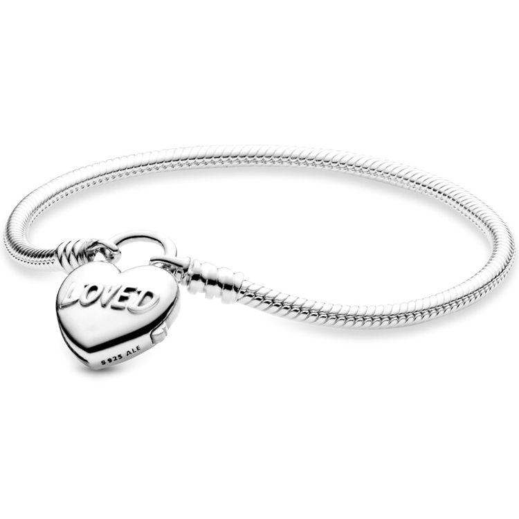 Pandora Moments Heart Smooth Chain Clasp Bracelet Women bracelet Silver 597806