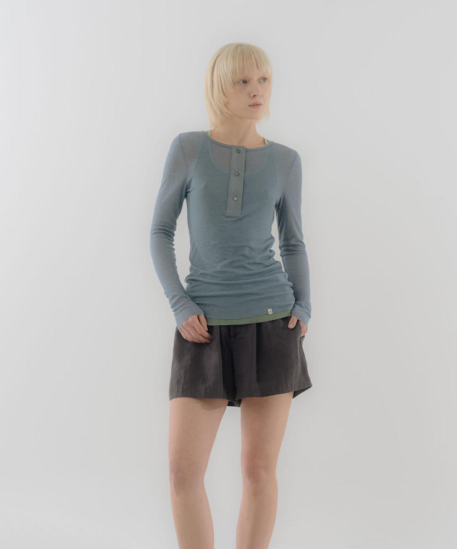 Футболка Hasuo Tencel с воротником-поло_Синяя Blue