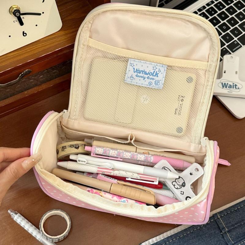 Macaron Color Collision Pencil Case High Aesthetic Value Cute Stationery Box Student Portable Pencil Case Large Capacity Makeup Bag Storage Bag