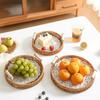 Kreativer japanischer Dessertteller aus natürlichem Rattan, runder Obstteller aus Holz, Campingzubehör für draußen, Küchenzubehör für Zuhause