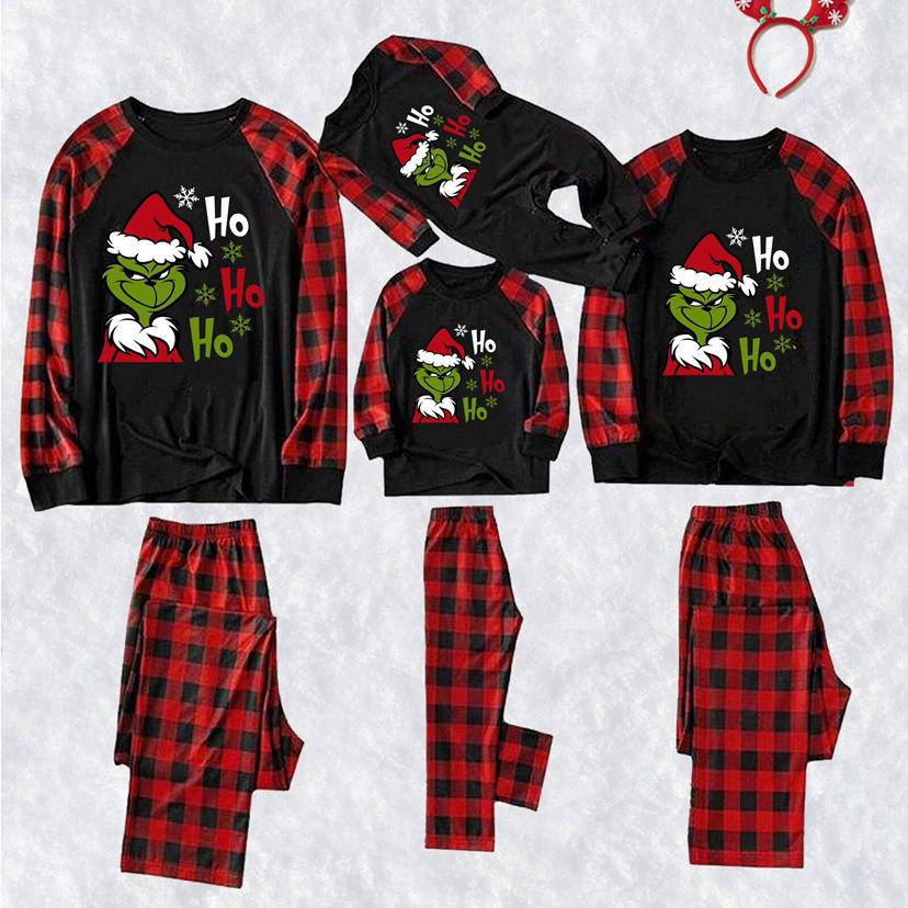 European & American Christmas Plaid Pajama Set: Long-Sleeve, Long Pants, Parent-Child Homewear.