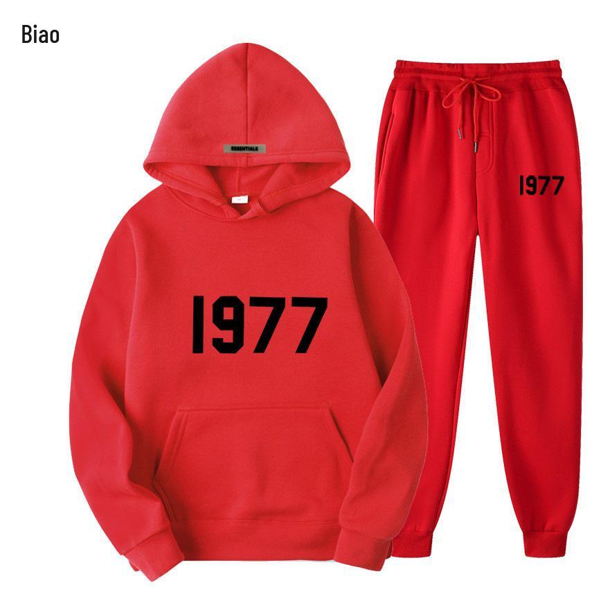 ESSENTIALS 1977 Trendy Fleece Hoodie Set - Unisex Loose Fit Sweatshirt