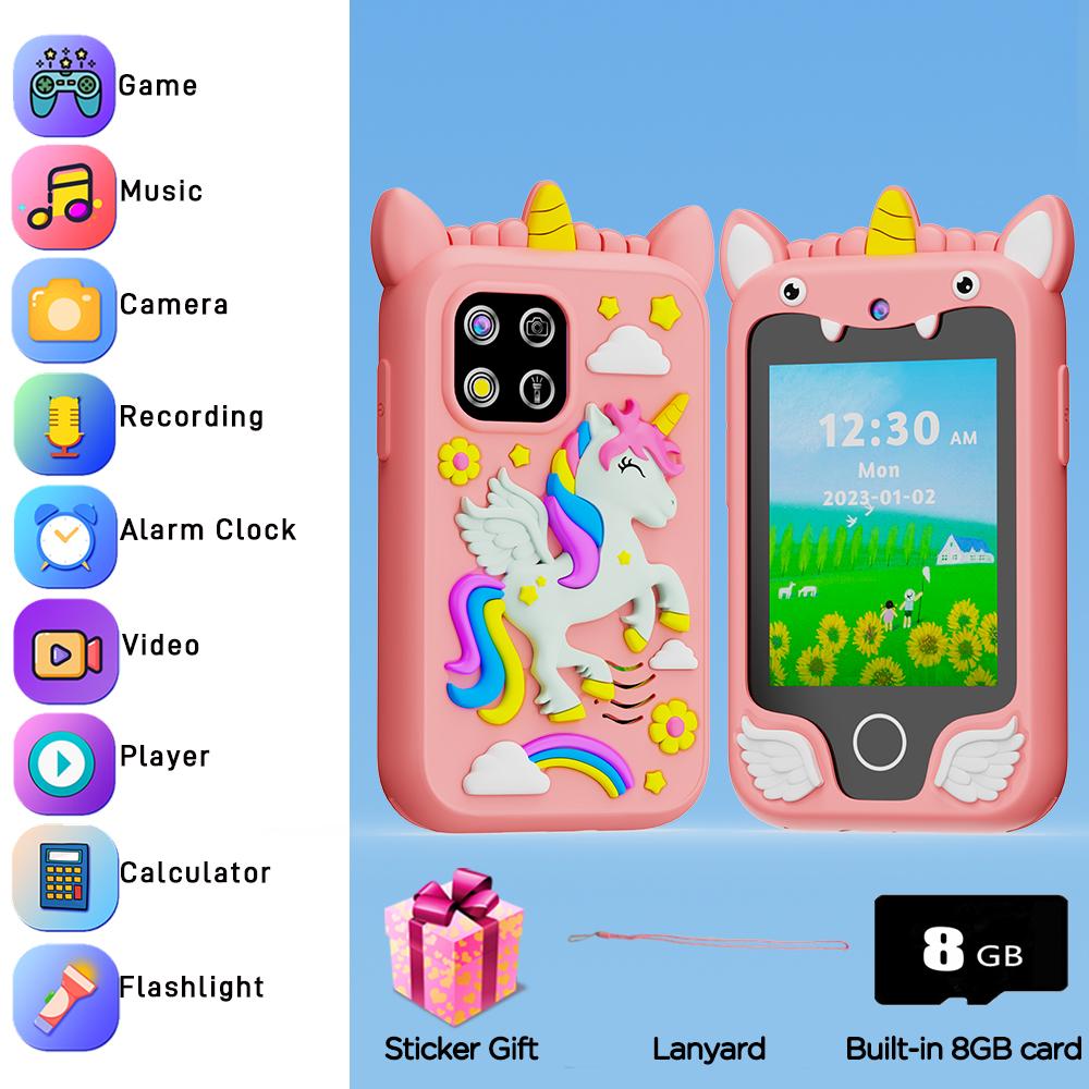 Children Phone Camera Toys Mp3 Music Player 20 Puzzle Games Tooddler Leaning Toys for Girls Boys Birthday Gifts With 8G розовый