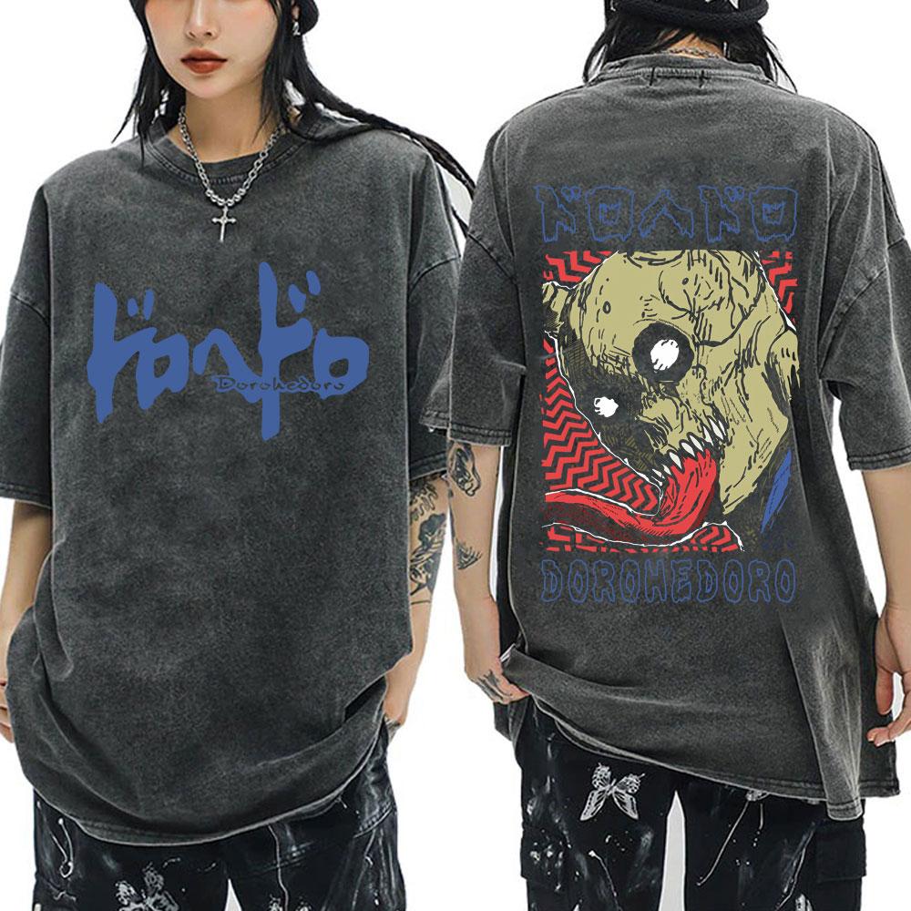 Anime Dorohedoro Gyoza Crazy Hungry Bug Vintage Washed T-shirt Men Women Manga Graphic T-shirts Gothic Horror Oversized T Shirts