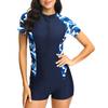 Surfing Stand Closure Collar Short Sleeve Monokini Swimwear