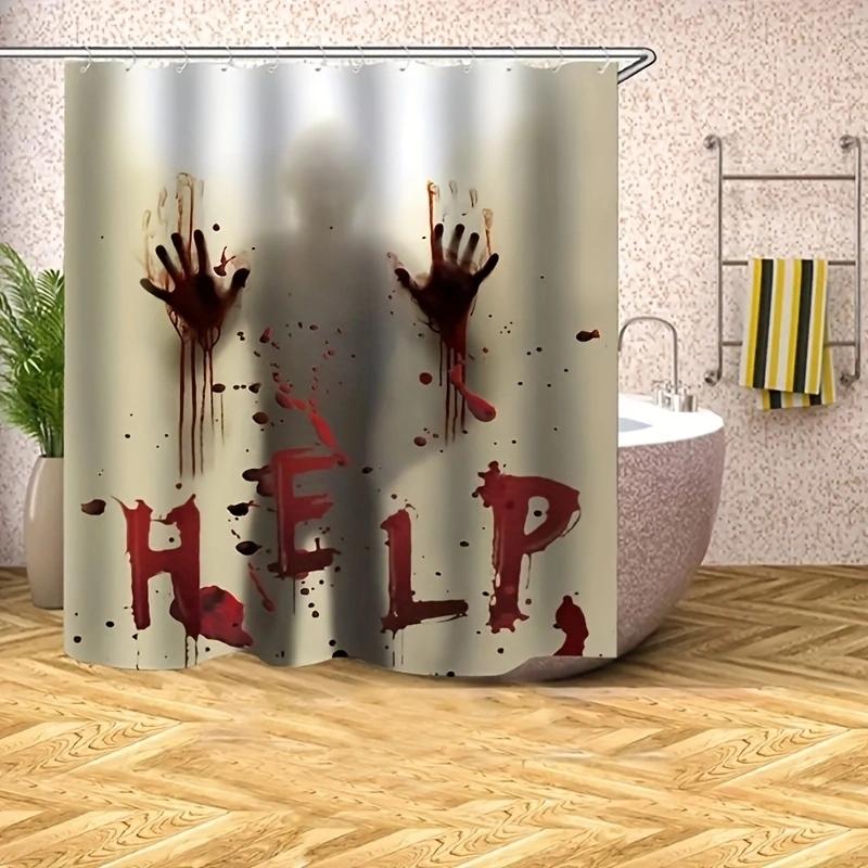 Halloween Shower Curtain Window Curtains Horror Bloody Hands Bathroom Shower Curtains for Halloween Decor