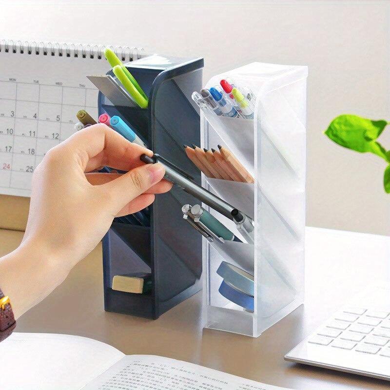 1pc White/Black Transparent Multifunctional Large Capacity Desktop Stationery Pencil Storage Box