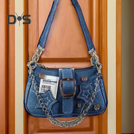 Grunge Hobo Bag Denim Shoulder Bag Underarm Bag Vintage Crossbody Bag Casual Handbag for Women Girls Daily Outings Street