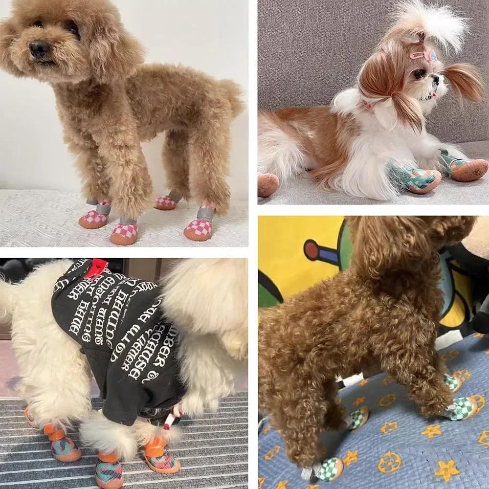 Netzstoff Hundeschuhe Hundestiefel Atmungsaktiv Kleine Hundeschuhe Welpenstiefel mit Rutschfester Sohle für Heißen Asphalt Langlebiger Pfotenschutz für Haustiere